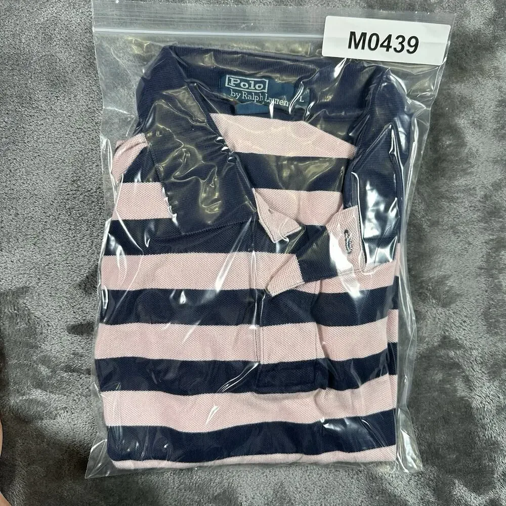 Polo Ralph Lauren Polo Shirt Mens Large Pink/Blue Striped Embroidered‎ Golf